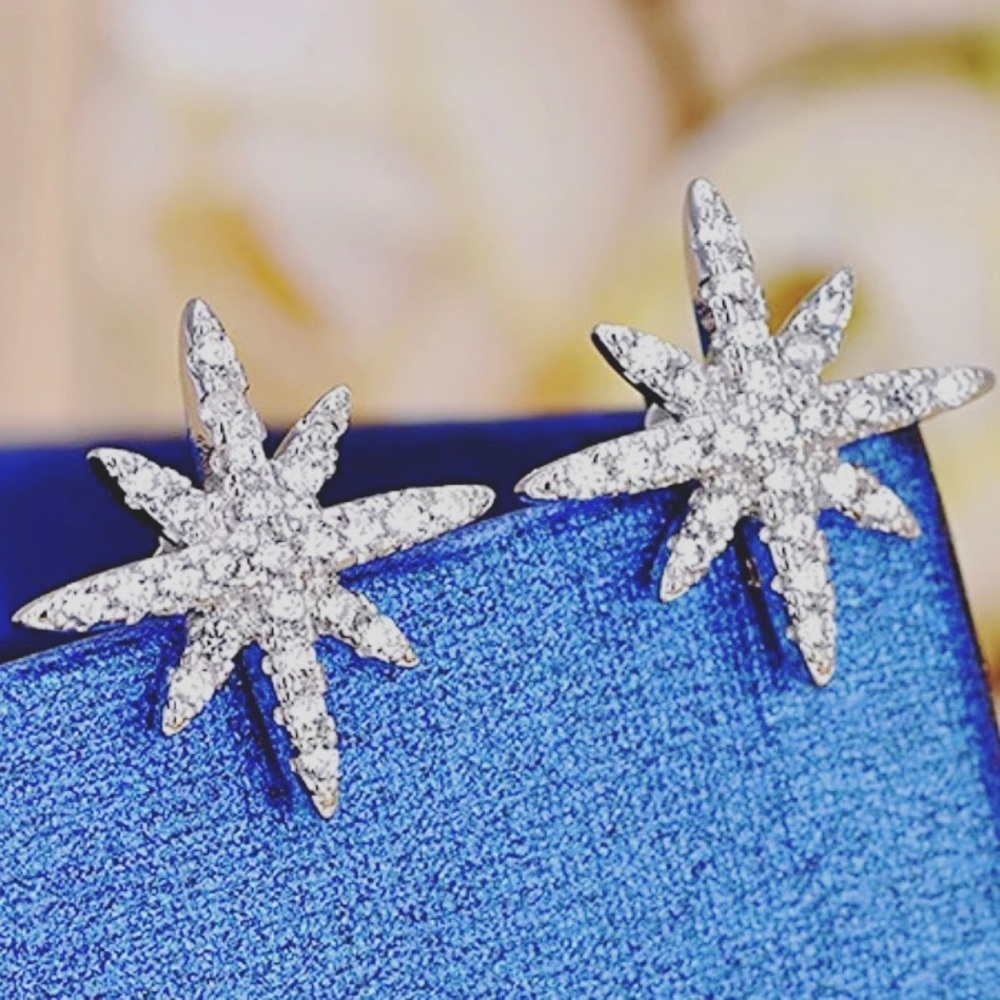 NEW White Gold-Plated CZ North Star Stud Earrings Inspired By Meghan Markle